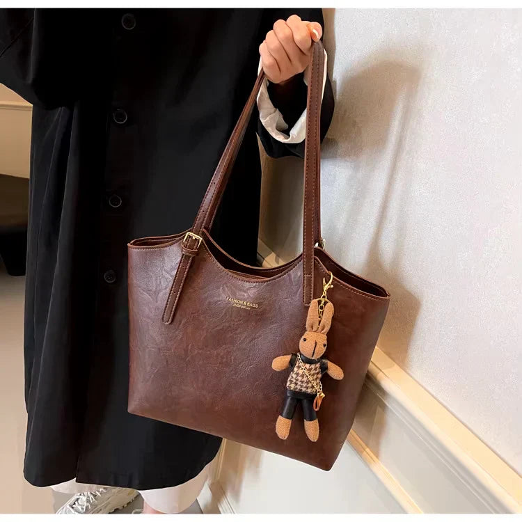 TimelessTote | Retro leren schoudertas voor dames – Vintage stijl voor werk, winkelen en dagelijks gebruik