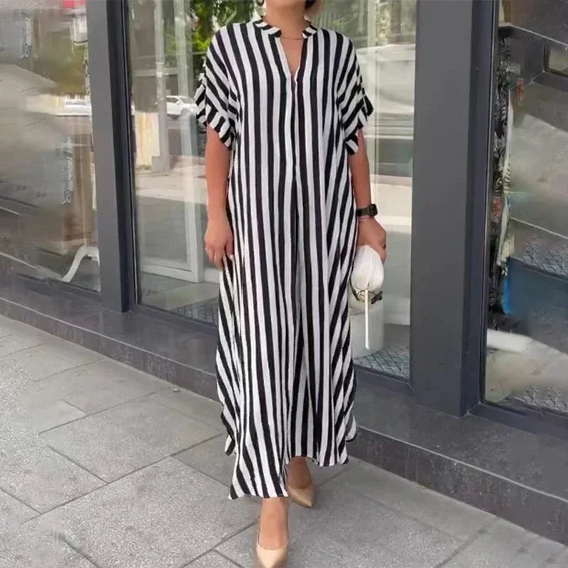 Naela | Gestreepte lange zomerjurk – Lichte maxi-strandoutfit voor dames