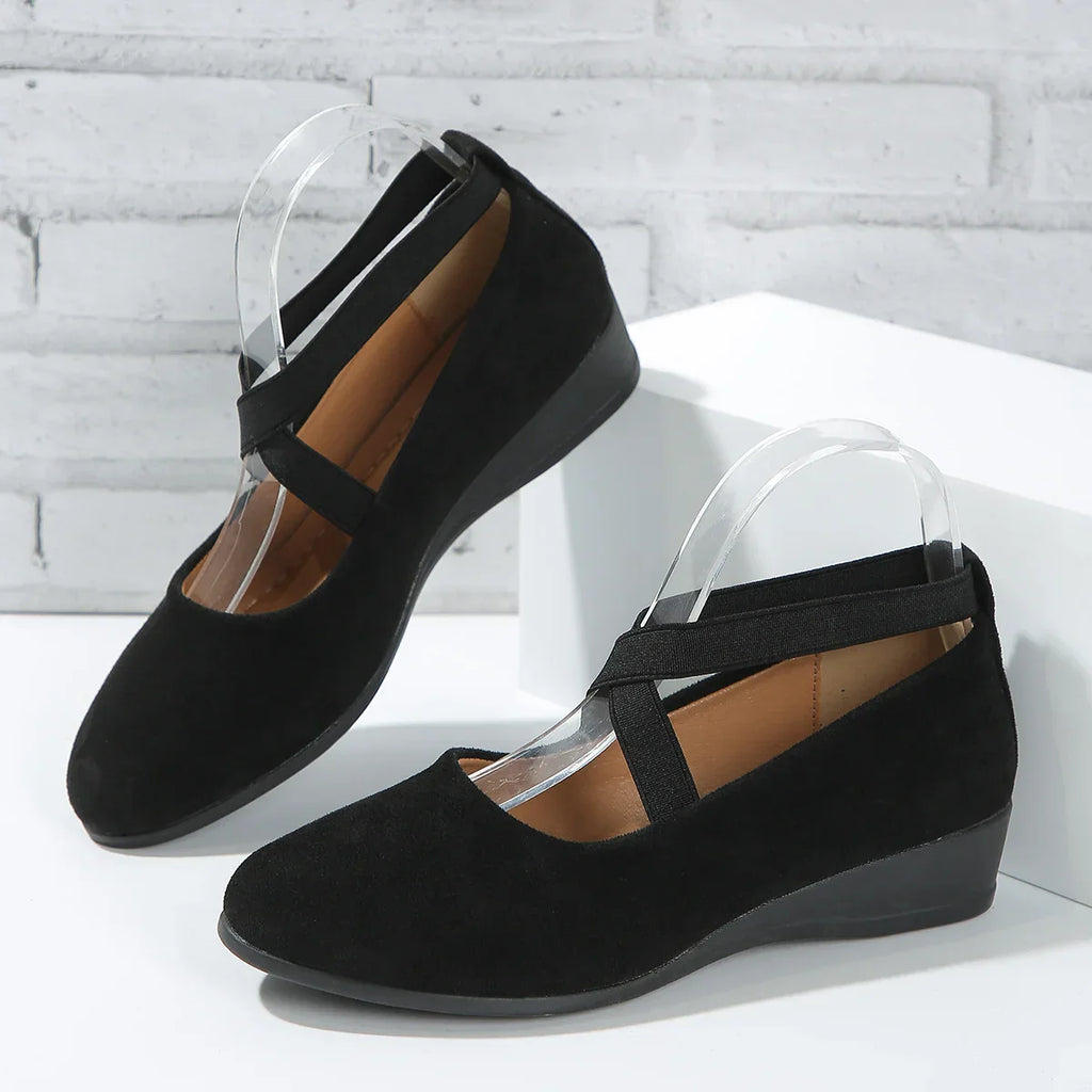 Eirene | Dames instappers met gekruiste band – Comfortabele gesloten ballerina’s met lage hak, nette schoenen