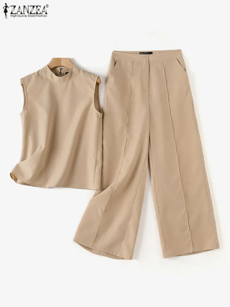 Avaria | Tweedelige set voor dames – Elegante outfit met wijde broek en bijpassende blouse