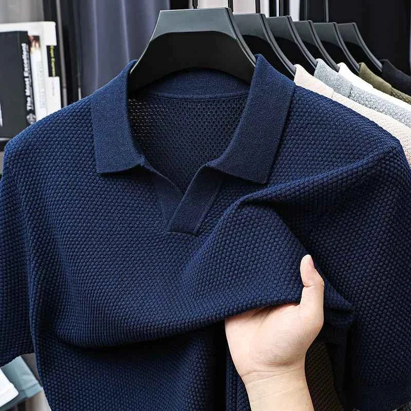 Omiel | Heren gebreid poloshirt – ademend, casual met korte mouwen, stijlvolle en comfortabele