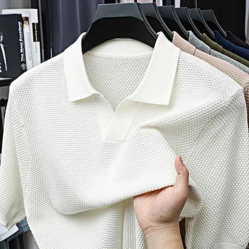 Omiel | Heren gebreid poloshirt – ademend, casual met korte mouwen, stijlvolle en comfortabele