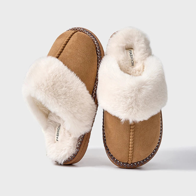 Vianelle | Zachte, met bont gevoerde pluche pantoffels voor dames – Comfortabele, warme winterschoenen voor binnenshuis