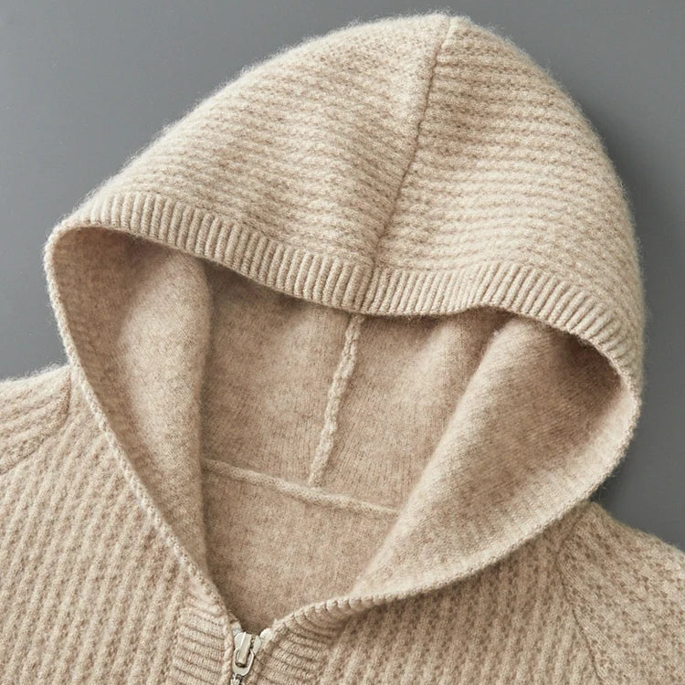Delyan | Luxe kasjmier hoodie voor heren – Zachte, warme jas met capuchon en ritssluiting