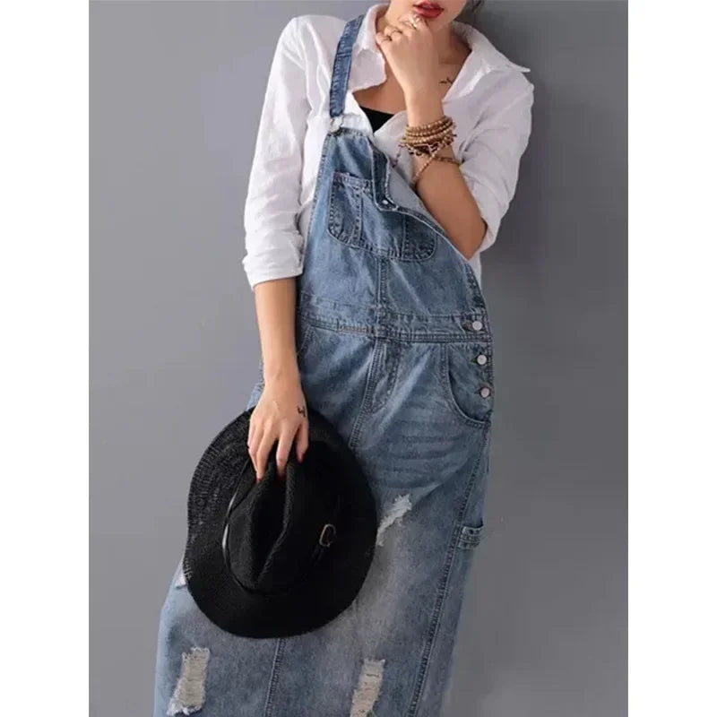 Oevira | Denim overgooierjurk voor dames – Casual mouwloze spijkerjurk