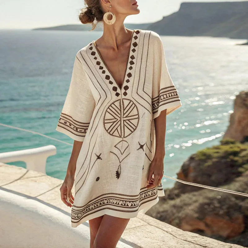 Calenira | Boho-strandjurk met borduursels voor dames – Luchtige, soepel vallende zomerjurk