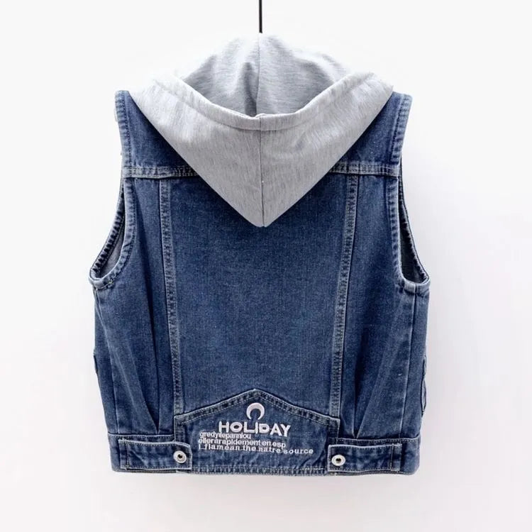 Vivienne | Gilet en jean sans manches à capuche - Veste femme décontractée et élégante