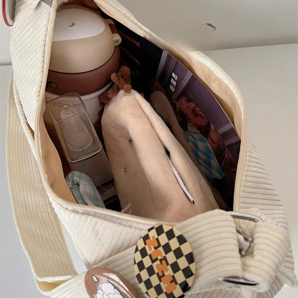 Cordelle | Sac bandoulière en velours côtelé, bandoulière ajustable, cabas chic, sac à main léger