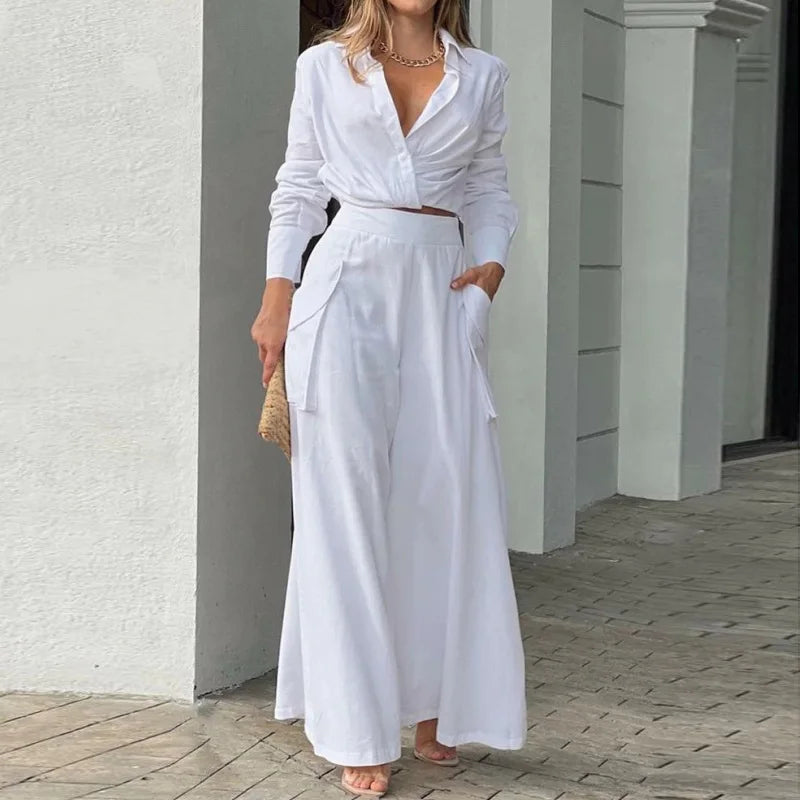 Nela | Tweedelige set voor dames: crop top en palazzo-broek – elegante, casual zomeroutfit