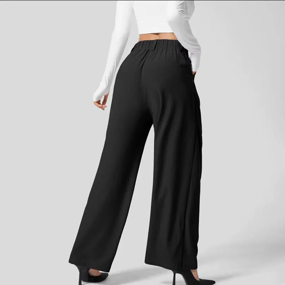 Zira | Dames wijde broek van wafelkatoen – hoge taille elastische lounge broek