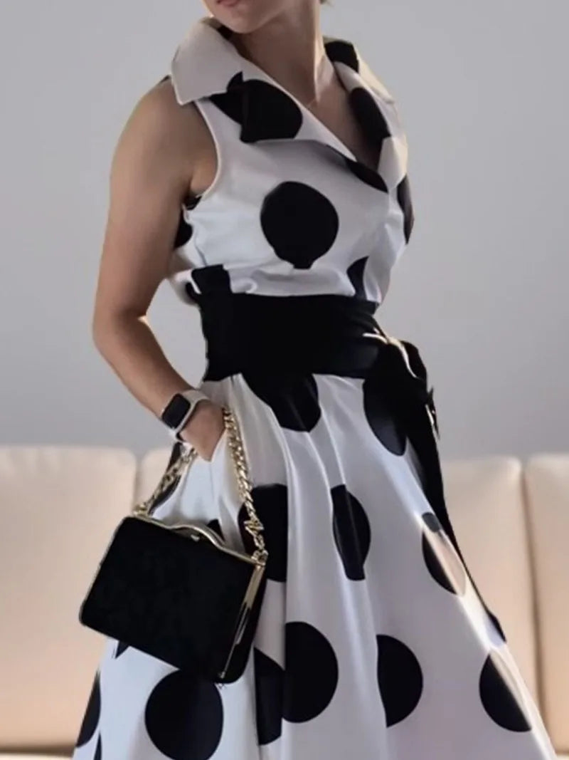 Harlyn | Elegante zomerjurk met stippen voor dames – soepelvallende, casual midi-jurk