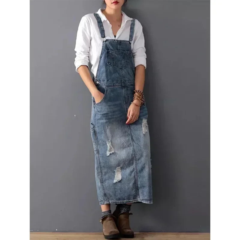 Oevira | Denim overgooierjurk voor dames – Casual mouwloze spijkerjurk