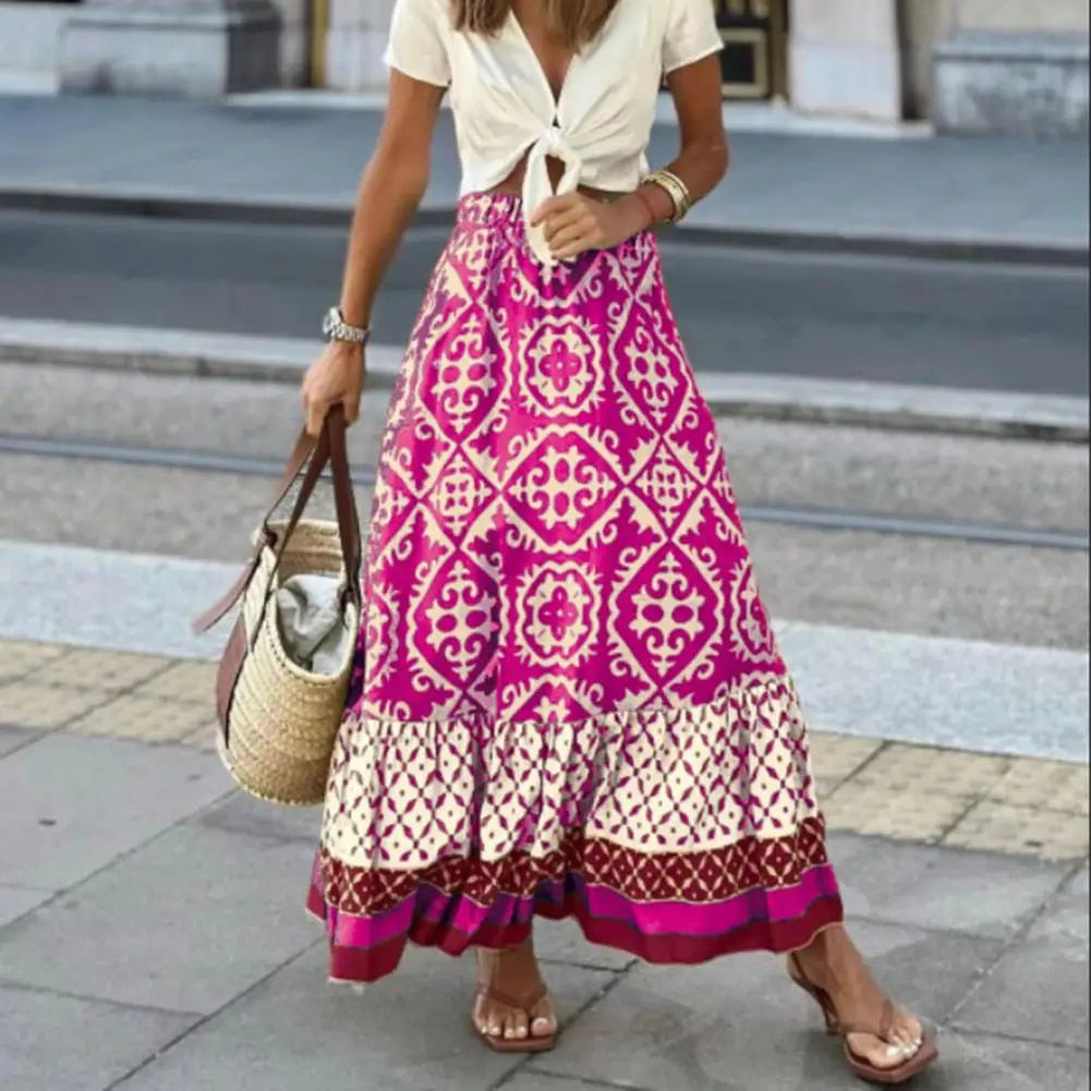 Zylae | Zomerrok voor dames – Soepelvallende midirok, casual A-lijnrok met hoge taille