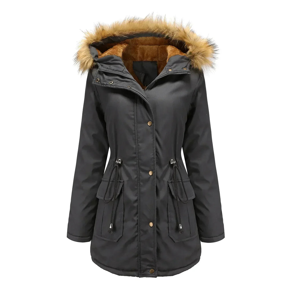 Lieke | Parka d'hiver longue avec col en fausse fourrure, imperméable et coupe-vent, doudoune isolée