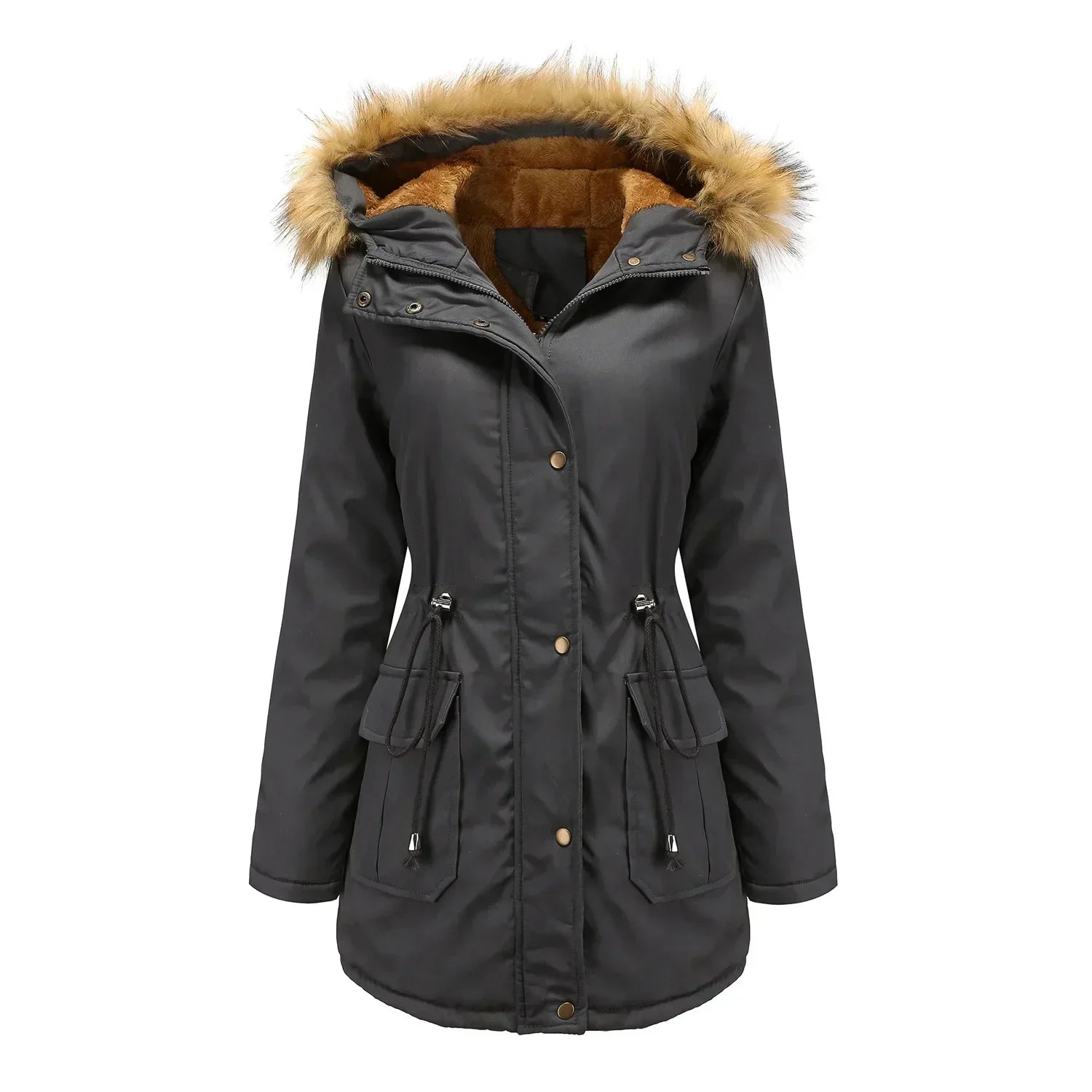 Lieke | Parka d'hiver longue avec col en fausse fourrure, imperméable et coupe-vent, doudoune isolée