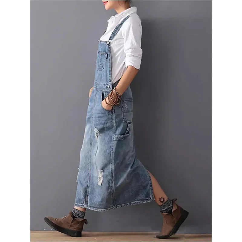 Oevira | Denim overgooierjurk voor dames – Casual mouwloze spijkerjurk