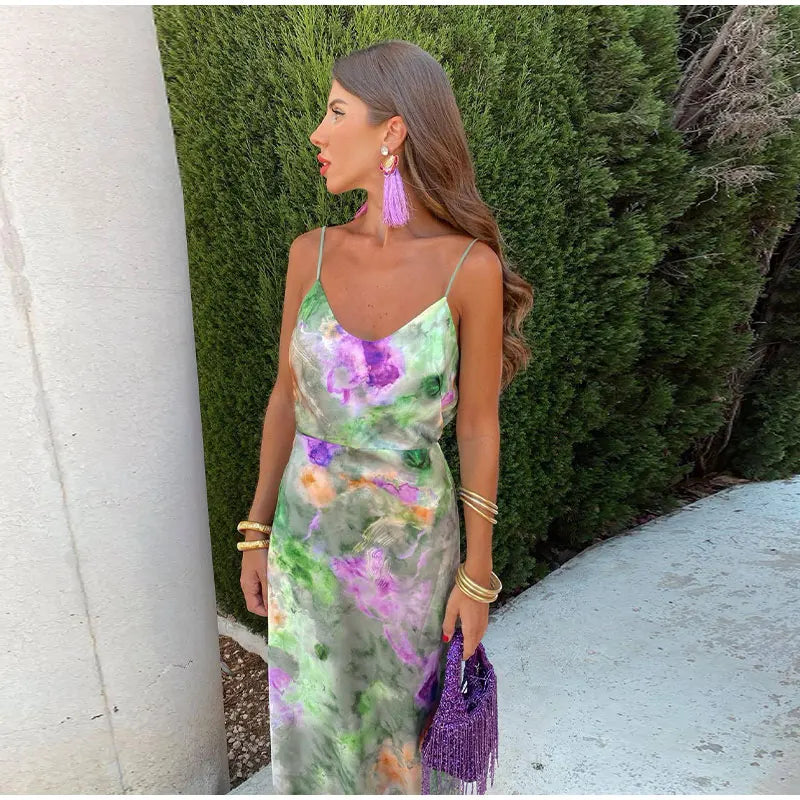 Yverina | Kleurrijke maxi-jurk met halo-effect voor dames – Sexy lange boho-jurk