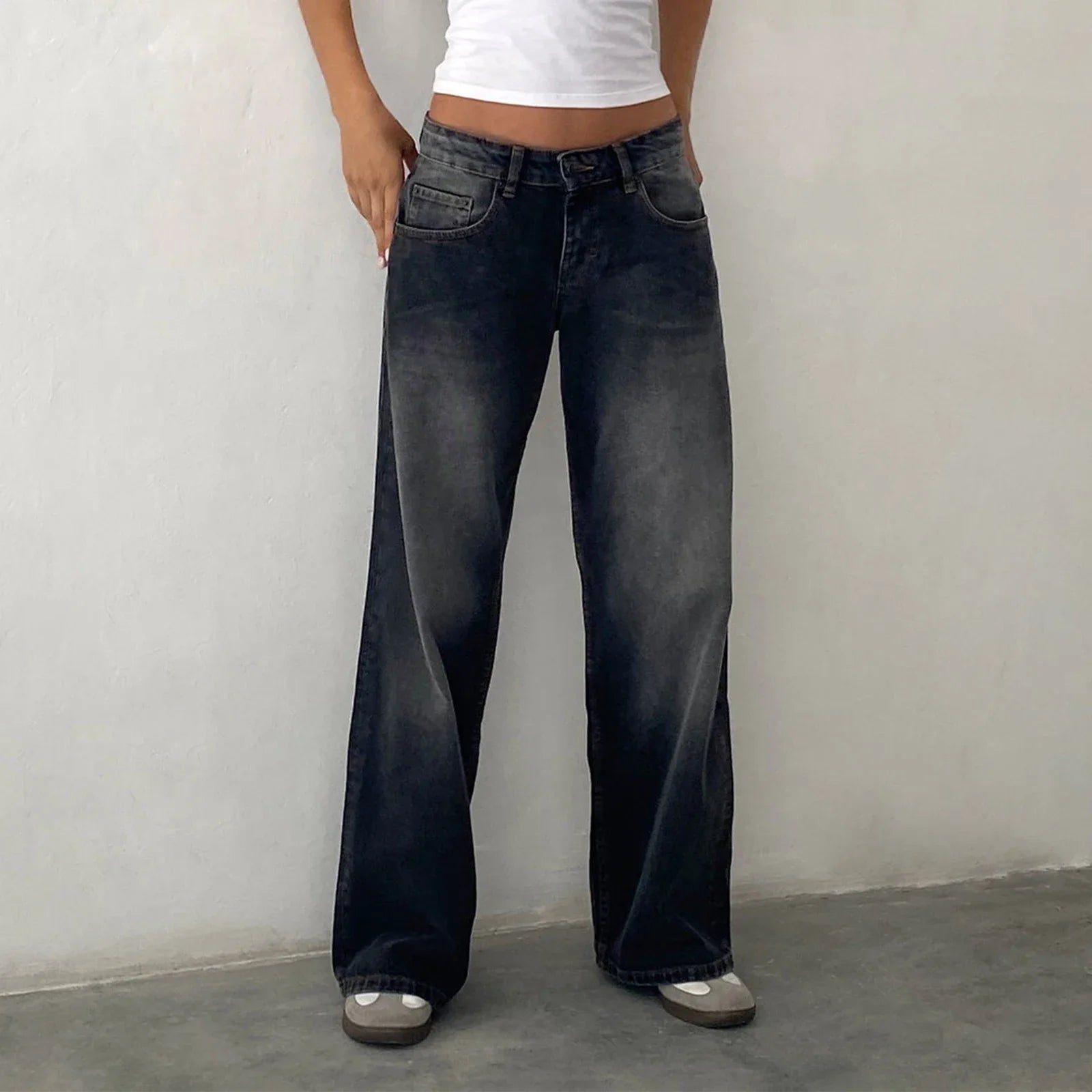 Veyvionnea | Trendy denimbroek met losse pasvorm – Y2K-stijl baggy jeans met lage taille