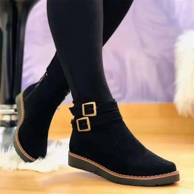 Therella | Bottines orthopédiques chics, aspect daim, boucle à la cheville, chaussures confortables et élégantes