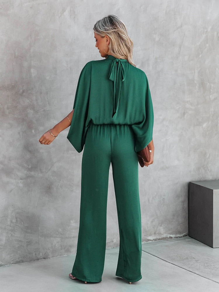 Gracelyn | Eleganter grüner Jumpsuit mit Stehkragen