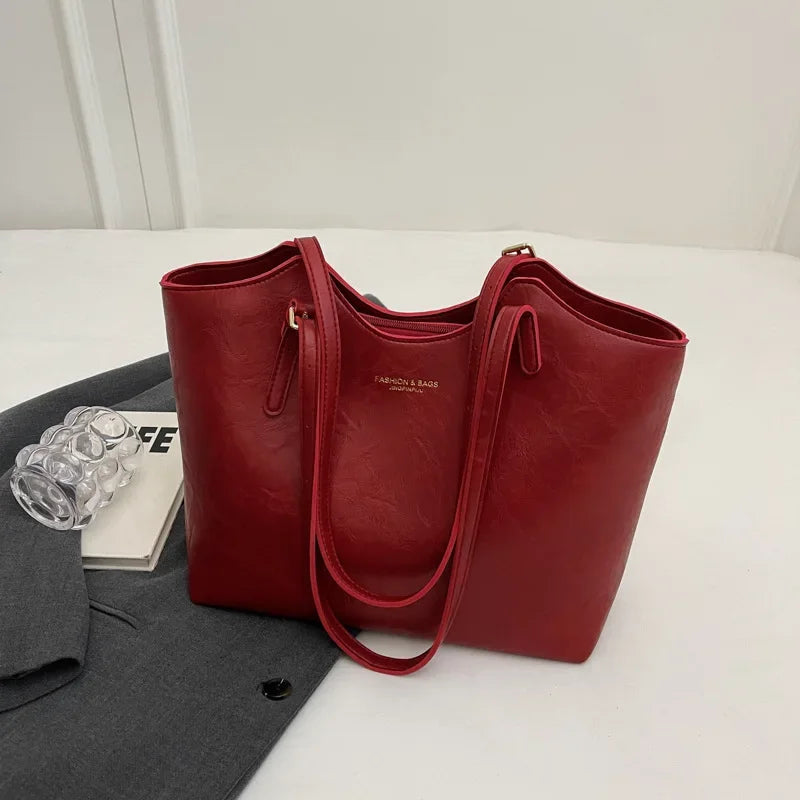 TimelessTote | Retro leren schoudertas voor dames – Vintage stijl voor werk, winkelen en dagelijks gebruik