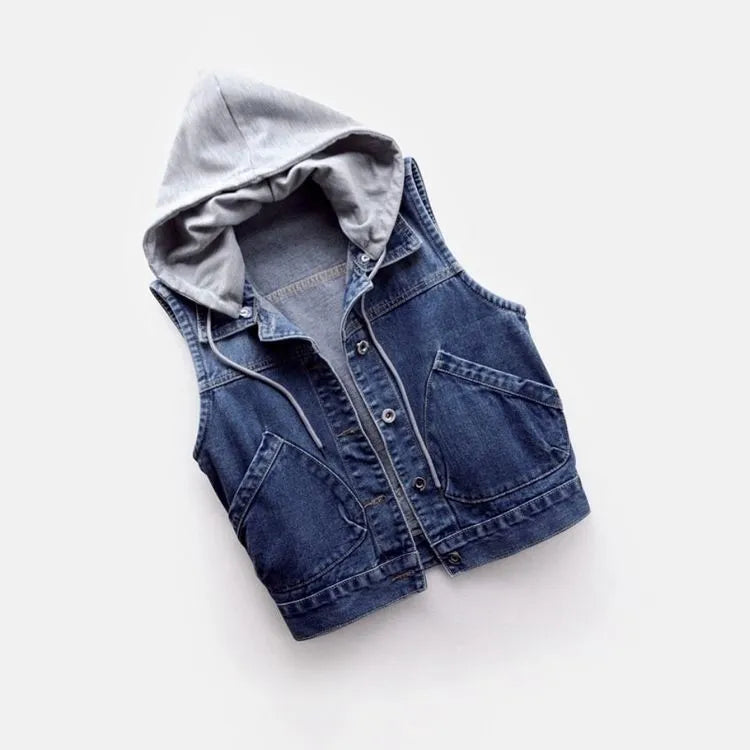 Vivienne | Gilet en jean sans manches à capuche - Veste femme décontractée et élégante