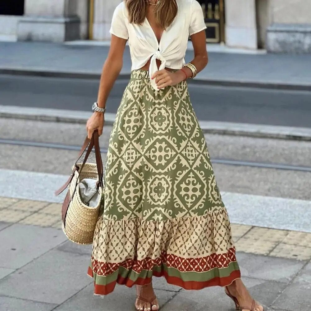 Zylae | Zomerrok voor dames – Soepelvallende midirok, casual A-lijnrok met hoge taille