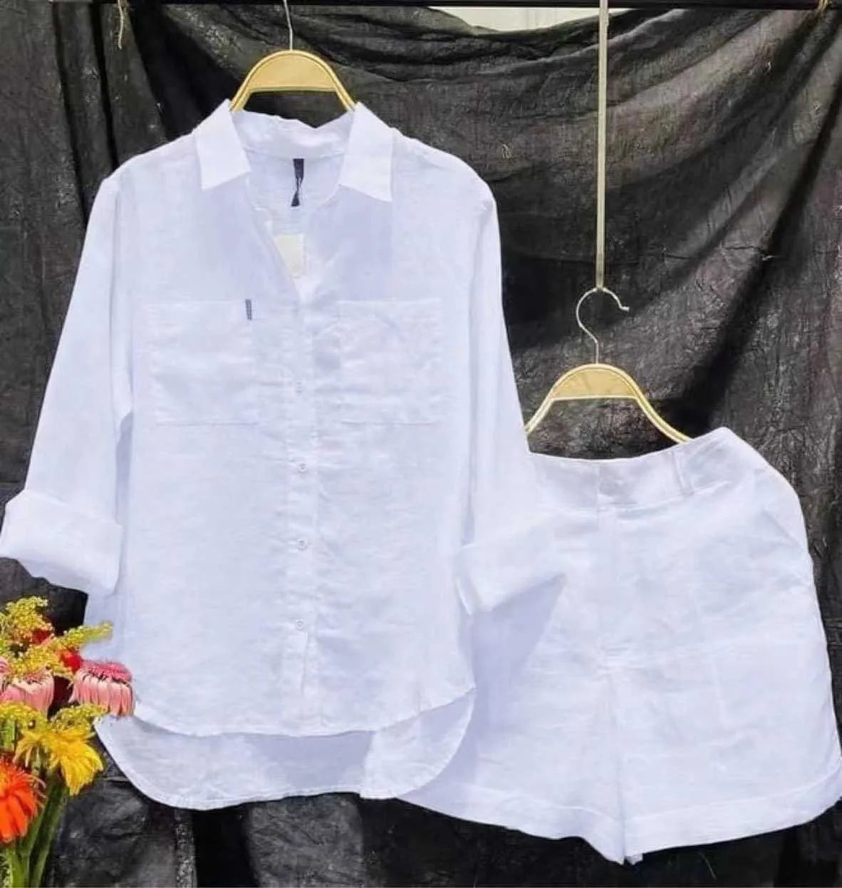 Brisae | Casual witte tweedelige set voor dames – Luchtige zomeroutfit