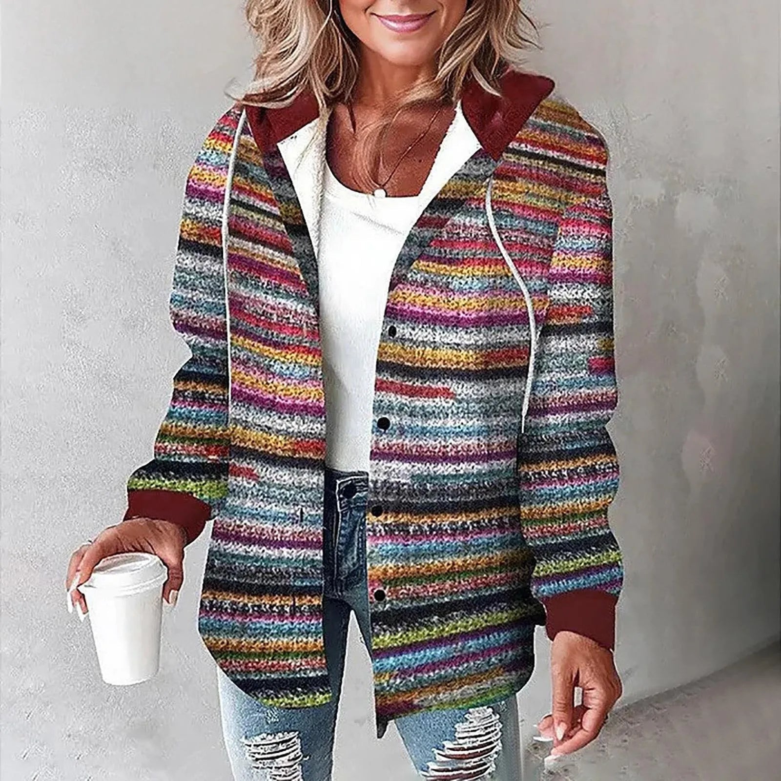 Quessirae | Manteau à capuche à carreaux colorés pour femme, manteau à carreaux décontracté, manteau d'hiver chaud