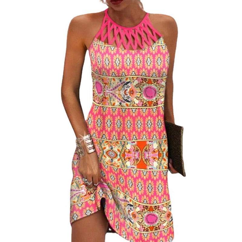 Lyriorae | Dames midi-jurk met print en halternek – luchtige zomerjurk