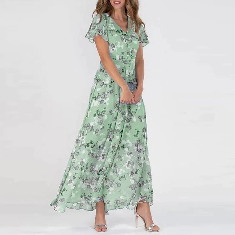 Leya | Zomerse maxi-jurk met bloemenprint voor dames – Elegante, langvallende jurk