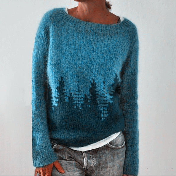 Terynna | Pull rétro géométrique en maille pour femme - Pull vintage à manches longues 