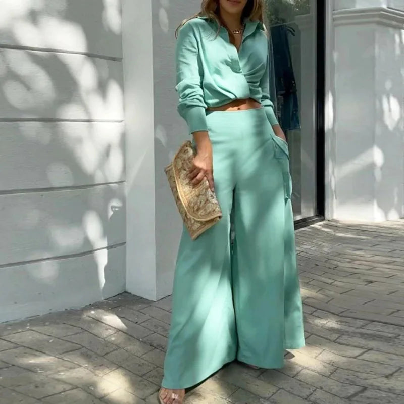 Nela | Tweedelige set voor dames: crop top en palazzo-broek – elegante, casual zomeroutfit