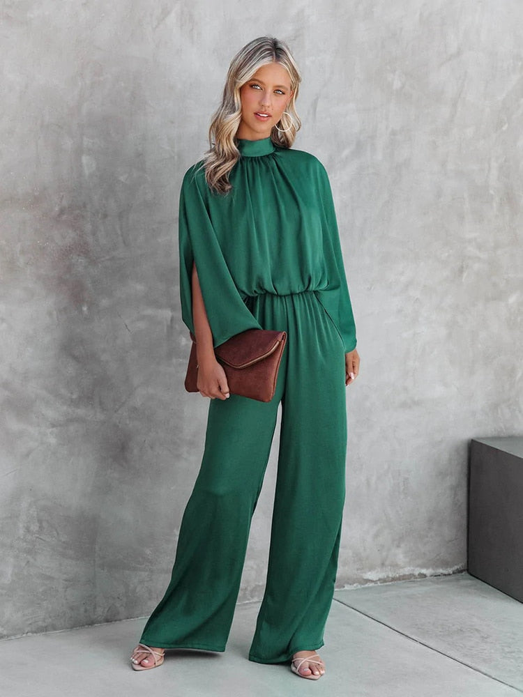 Gracelyn | Eleganter grüner Jumpsuit mit Stehkragen