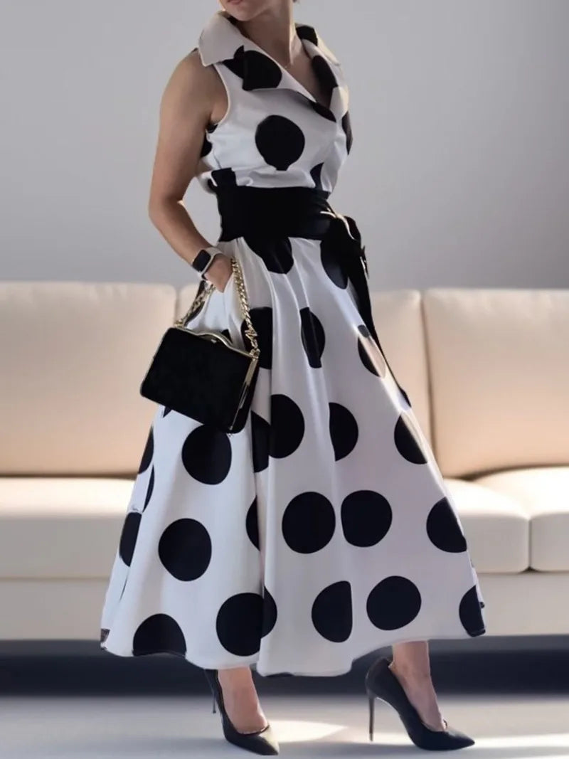 Harlyn | Elegante zomerjurk met stippen voor dames – soepelvallende, casual midi-jurk