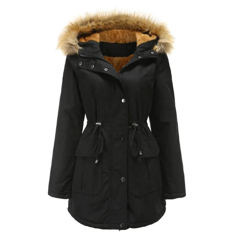 Lieke | Parka d'hiver longue avec col en fausse fourrure, imperméable et coupe-vent, doudoune isolée