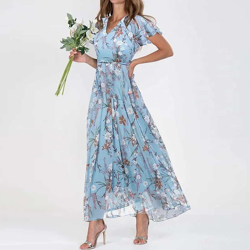 Leya | Zomerse maxi-jurk met bloemenprint voor dames – Elegante, langvallende jurk