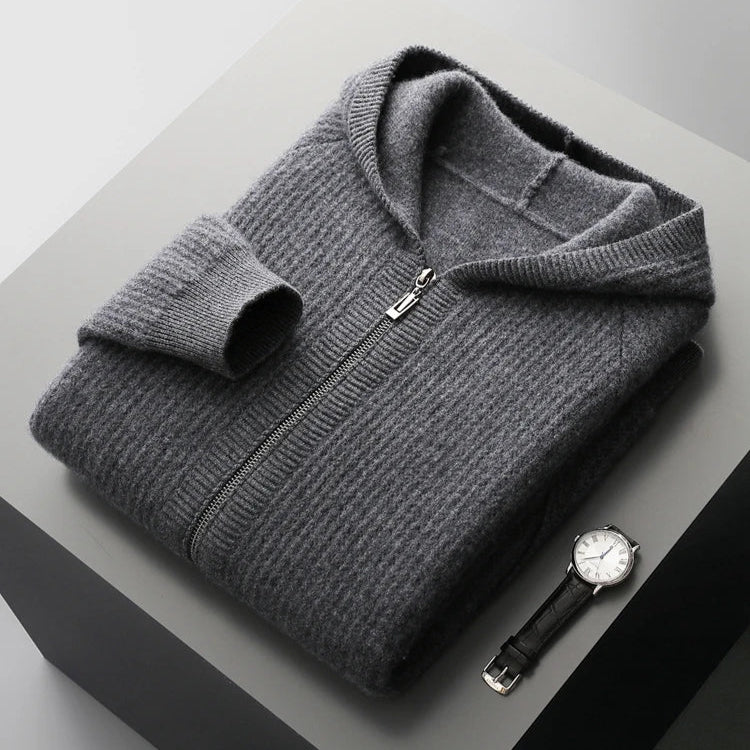 Delyan | Luxe kasjmier hoodie voor heren – Zachte, warme jas met capuchon en ritssluiting
