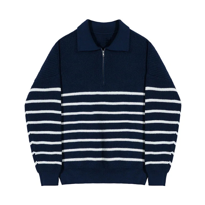 Axtonix | Heren Gebreide Trui met Streep en Halve Rits – Moderne Casual Pullover