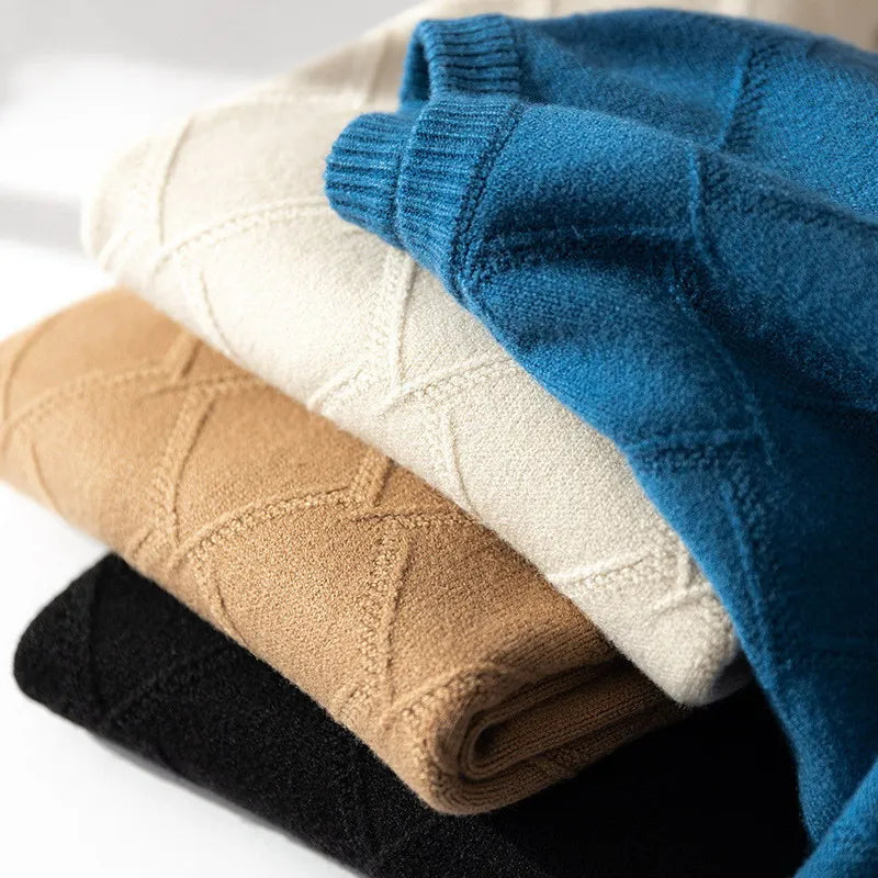 Movar | Klassieke kasjmier trui voor heren – Lange mouwen, ruitpatroon, lichtgewicht ronde hals