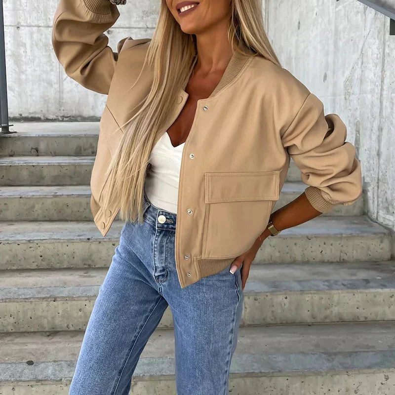 Eavira | Bomberjack voor dames – Kort, kreukvrij katoenmengsel, elegante casual lichtgewicht jas