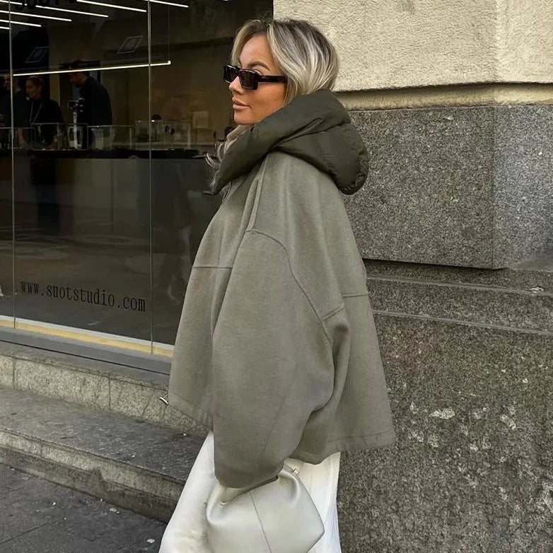 Avelle | Oversized-Kurzmantel für Damen mit warmer Kapuze, Wollmischung, lässiger Wintermantel