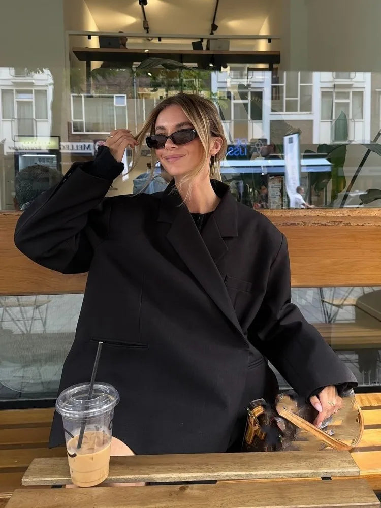 Prescilla | Blazer femme - Coupe décontractée, longueur longue, capuche crantée, style streetwear élégant