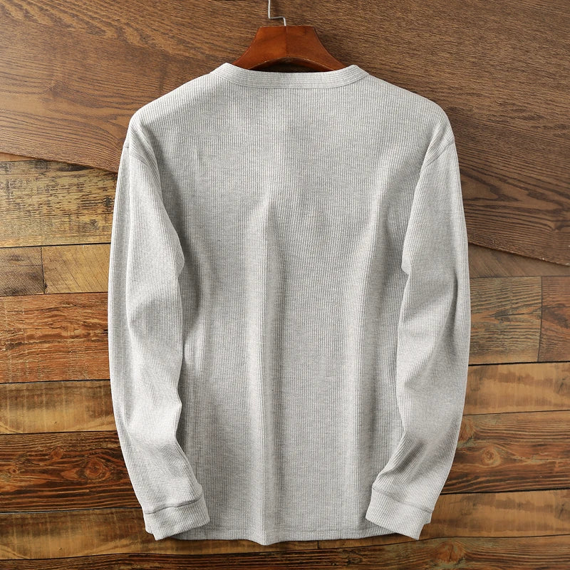 Aleksander | Herren-Henley-Shirt mit langen Ärmeln – Waffelstrick, hochwertige Baumwollmischung