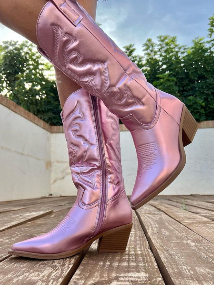 Stellara | Bottes de cowboy métallisées pour femmes, semelle épaisse, bout pointu, chaussures d'automne élégantes