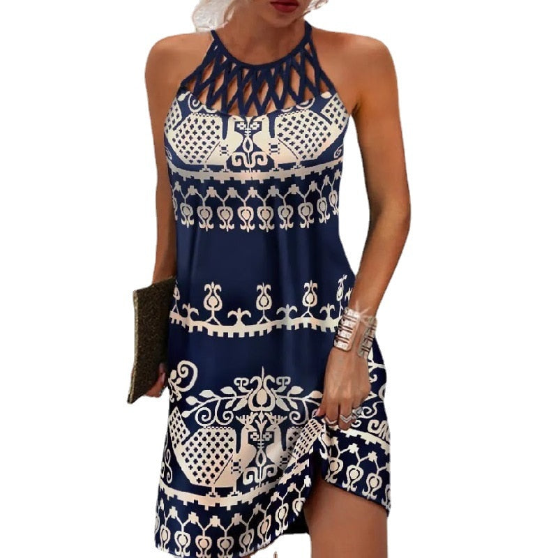Lyriorae | Dames midi-jurk met print en halternek – luchtige zomerjurk