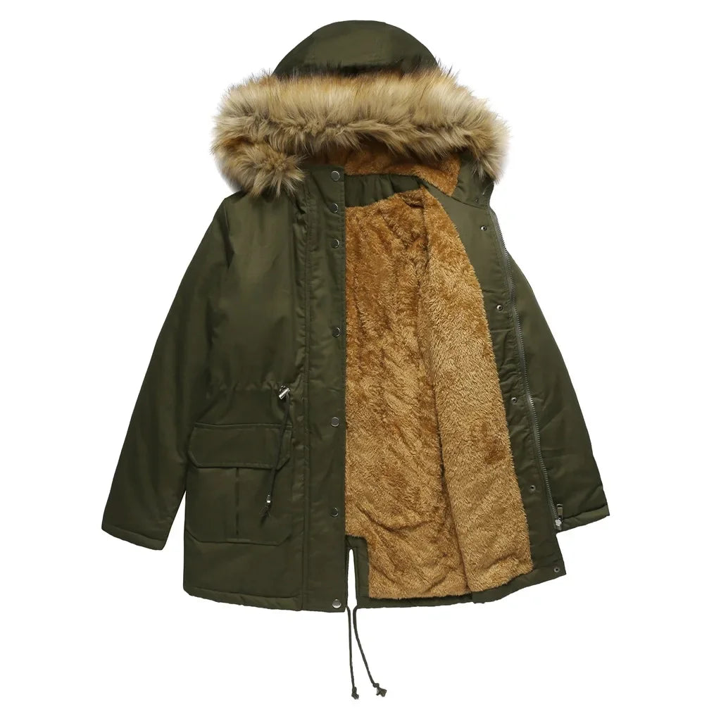 Lieke | Parka d'hiver longue avec col en fausse fourrure, imperméable et coupe-vent, doudoune isolée