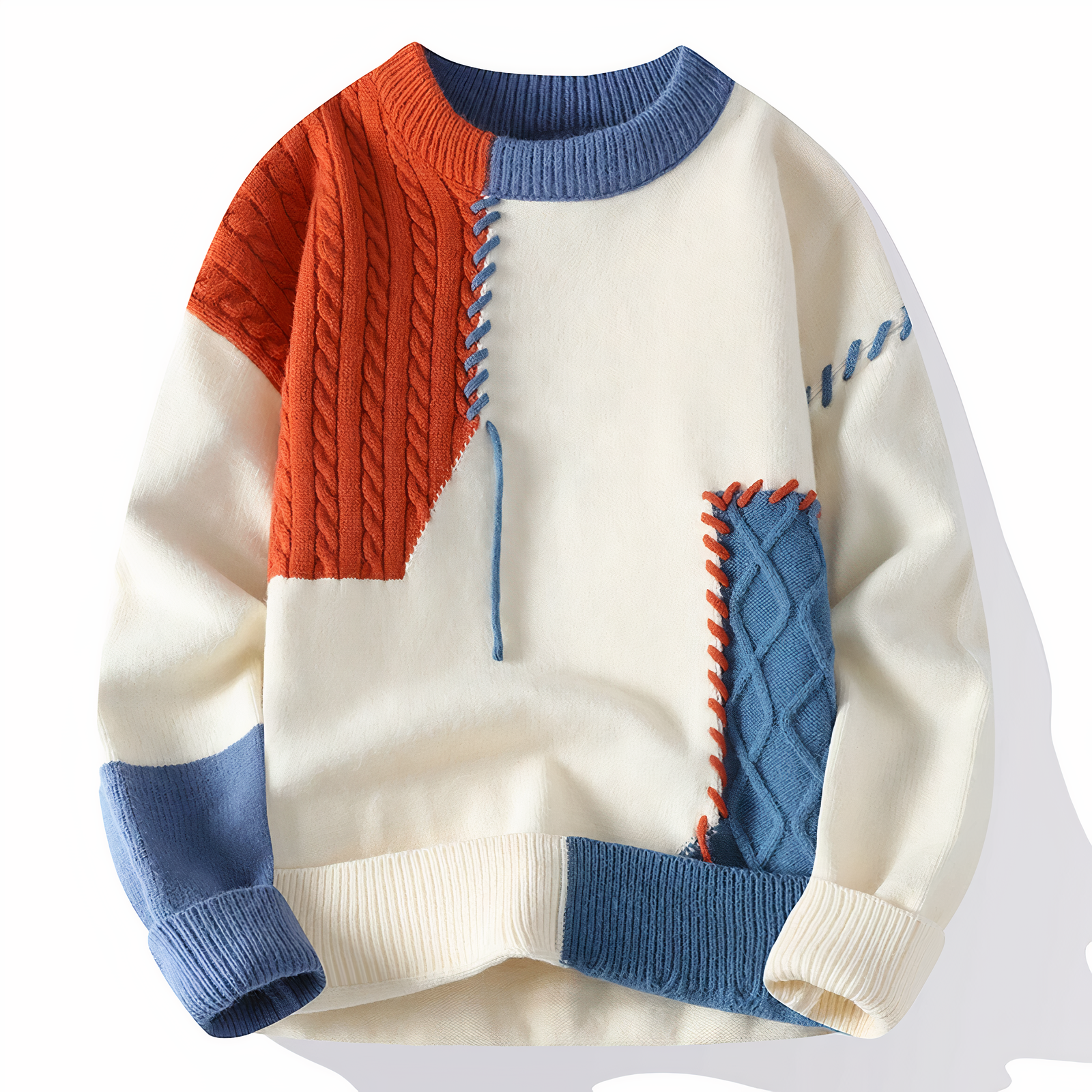 Brevik | Patchwork trui voor heren, distressed design, veelkleurig, casual en stijlvolle knitwear