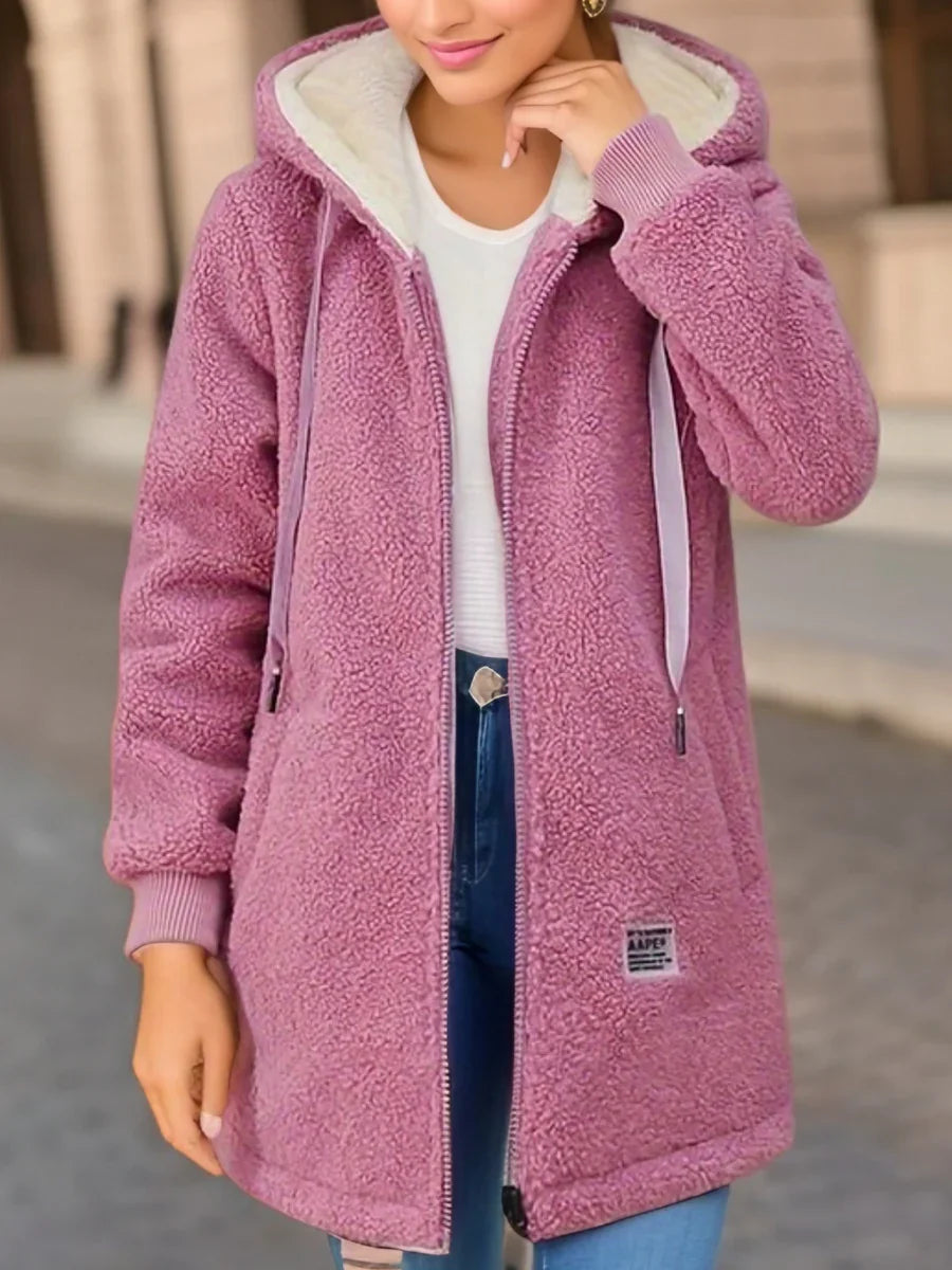 Quinley | Veste à capuche en polaire sherpa pour femme – Veste d'hiver chaude et confortable