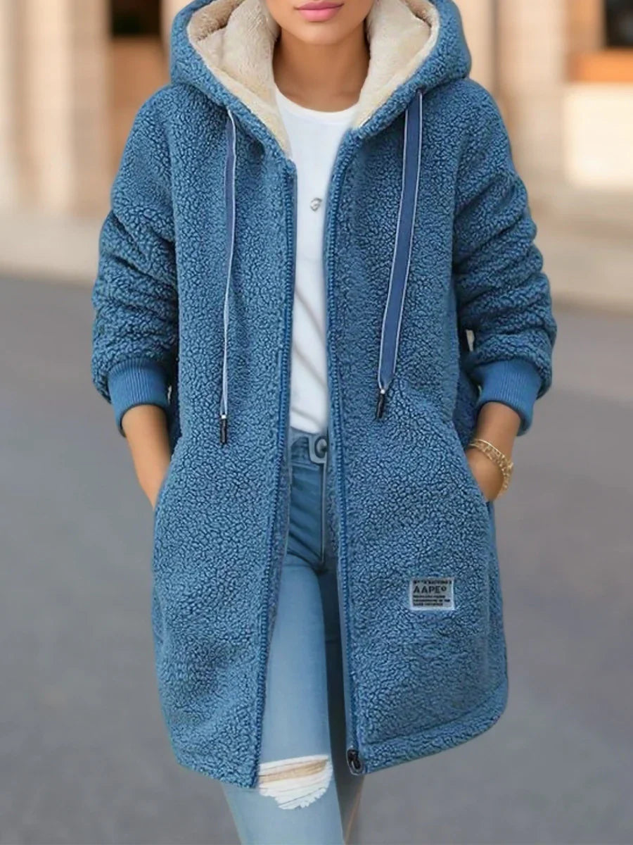 Quinley | Veste à capuche en polaire sherpa pour femme – Veste d'hiver chaude et confortable